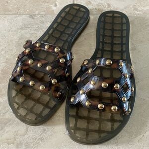 VINCE CAMUTO🛡”CARRON” Studded Jelly Slides, Tortoise/Black